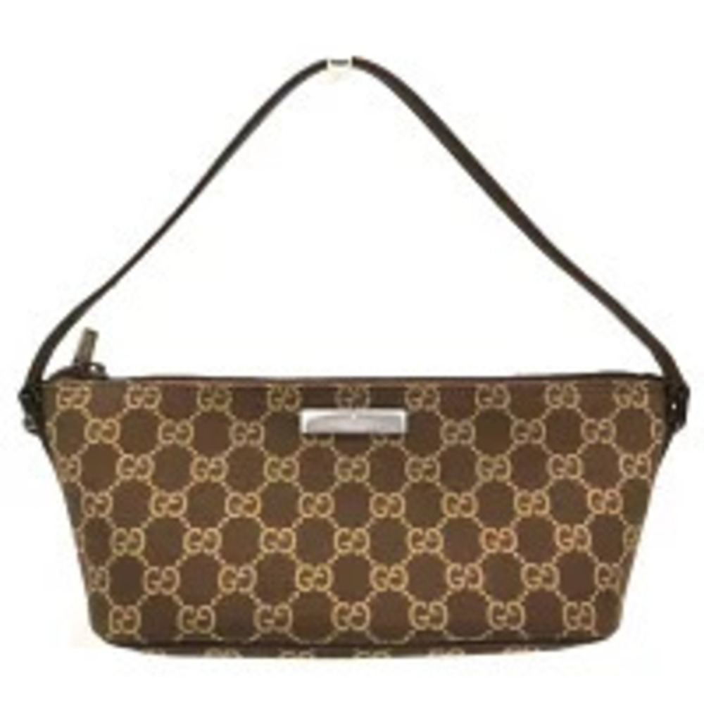 Gucci Accessory Clutch Handbag GG Canvas Leather Brown